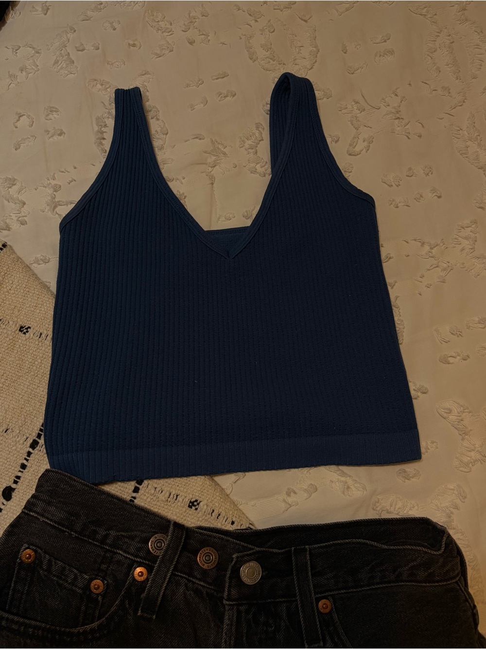 Navy Blue Ribbed Tank Top